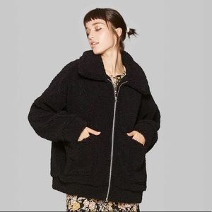 Oversized Zip-Up Sherpa Faux Fur Jacket